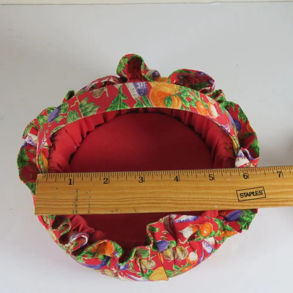 Fabric Gift Basket Veggie Fruit Print Kitchen Decor Red, Soft Approx. 6